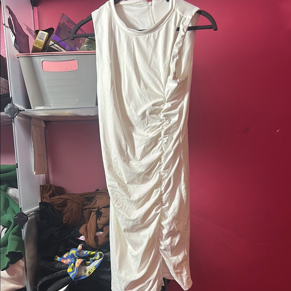 Elegant White Ruched Dress